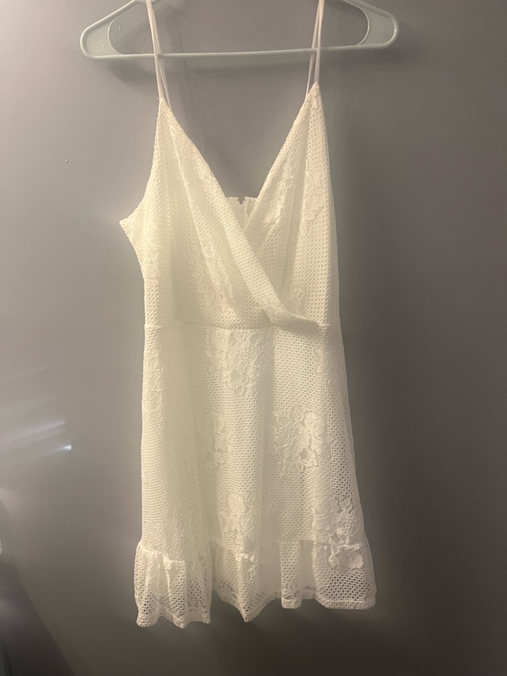 Speechless White Lace Mini Dress with Ruffle Hem